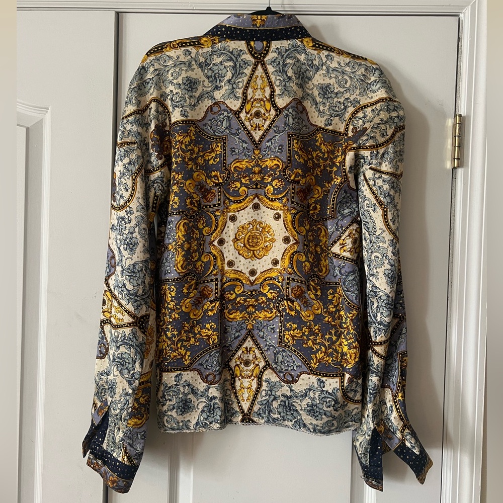 VINTAGE SETA PER UOMO MENS SILK METALLIC L/S SHIRT SIZE MEDIUM - Picture 6 of 10